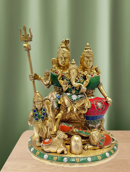 Brass Gem Stone Work Shiv parivaar Murti for Home and Decor ShowPiece for Living Room Height 30 cm Weight 5 Kg