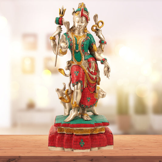 Brassaura™ Brass Ardhnareshwar Gem Stone Work Statue