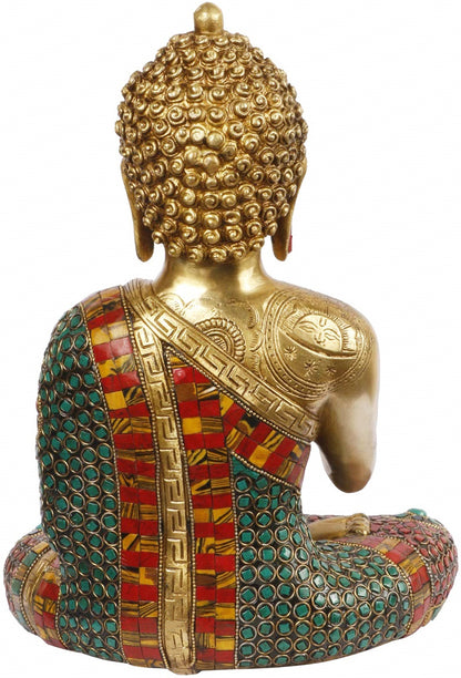 Brassaura™ Brass Blessing Buddha with Gem Stone Work Statue