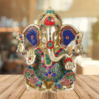 Brass Ganesha Statue For Home Decor Weight 5.6 Kg And Height 35 Cm