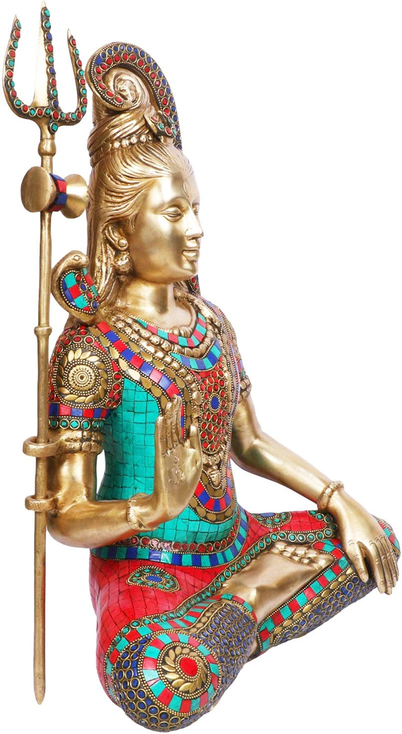 BrassBig Size Gem Stone Work Shiva Murti for Home and Decor Show Piece for Living Room Height 50 cm Weight 13.7 Kg