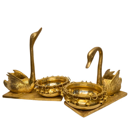 Brass Swan Pair Golden Umi Urli Statue for Home and Decor Show Height 25 cm Weight 7 Kg