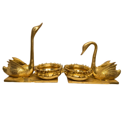 Brass Swan Pair Golden Umi Urli Statue for Home and Decor Show Height 25 cm Weight 7 Kg