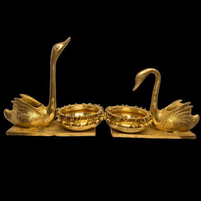 Brass Swan Pair Golden Umi Urli Statue for Home and Decor Show Height 25 cm Weight 7 Kg