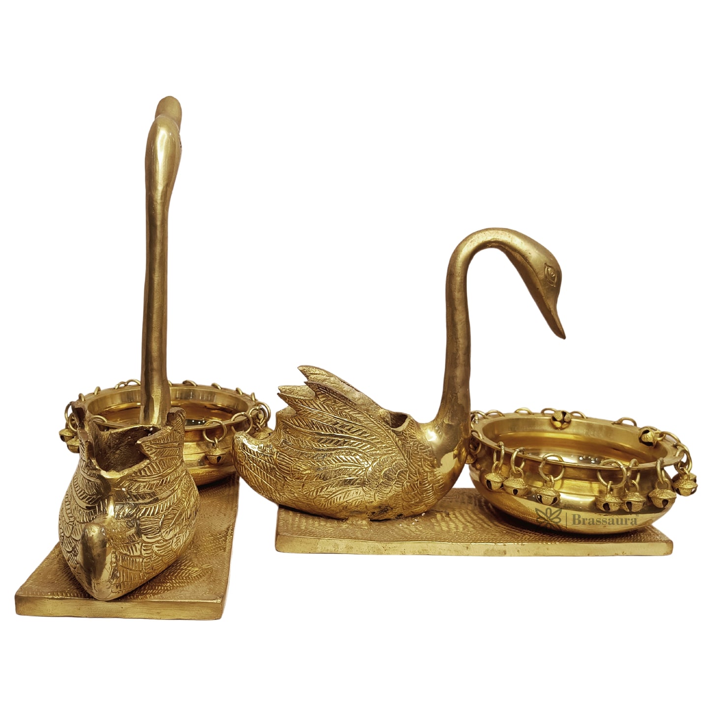 Brass Swan Pair Golden Umi Urli Statue for Home and Decor Show Height 25 cm Weight 7 Kg