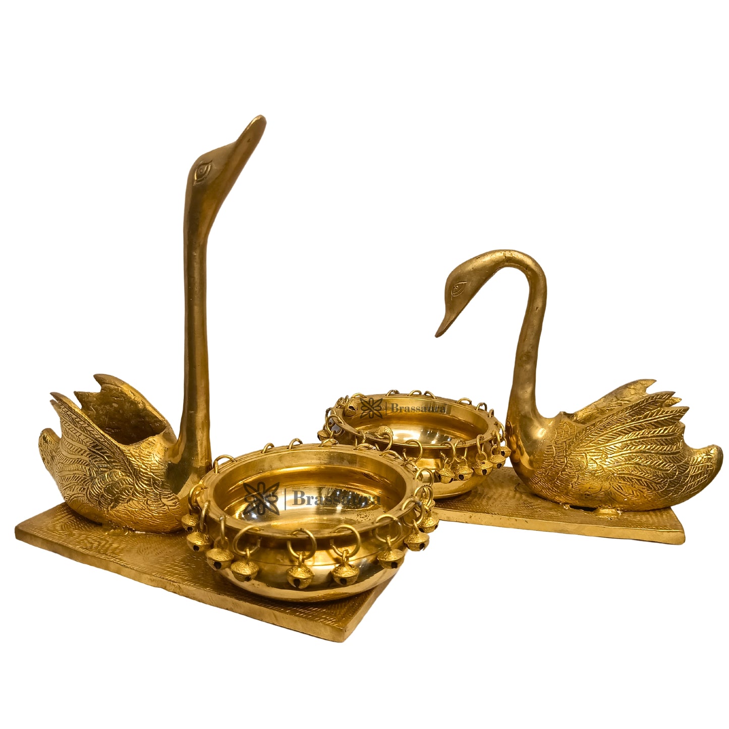 Brass Swan Pair Golden Umi Urli Statue for Home and Decor Show Height 25 cm Weight 7 Kg