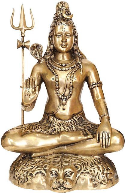 Brass Big Size Shiva Murti for Home and Decor Show Piece for Living Room Height 34 cm Weight 6.380 Kg