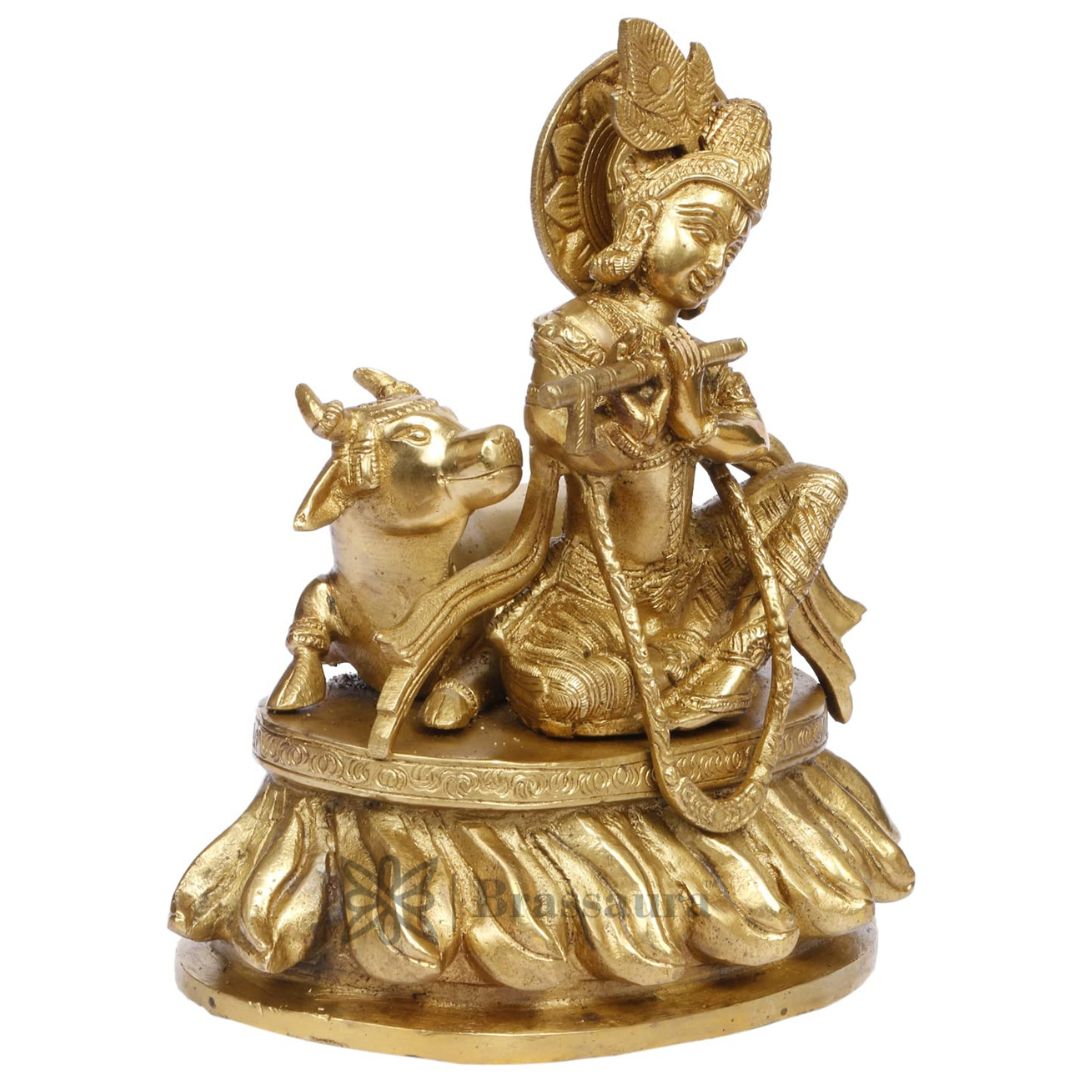 Brass Krishna Statue for Home and Decor and Living Room Height 11 cm Weight 3.3 Kg