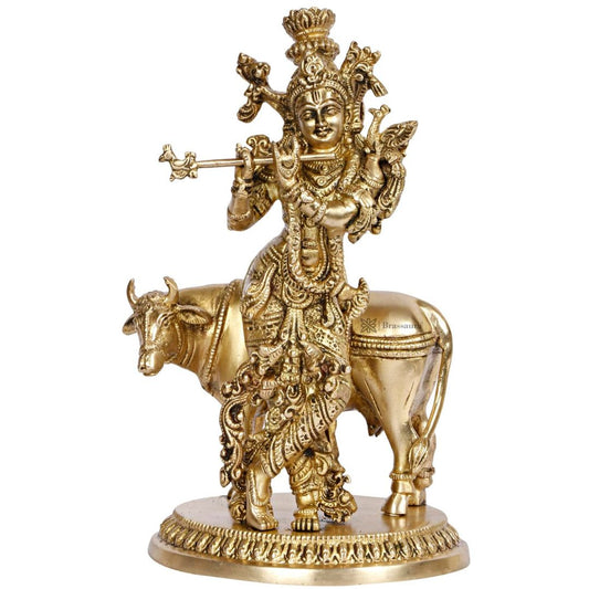 Brass Krishna Statue for Home and Decor and Living Room Height 27 cm Weight 3 Kg