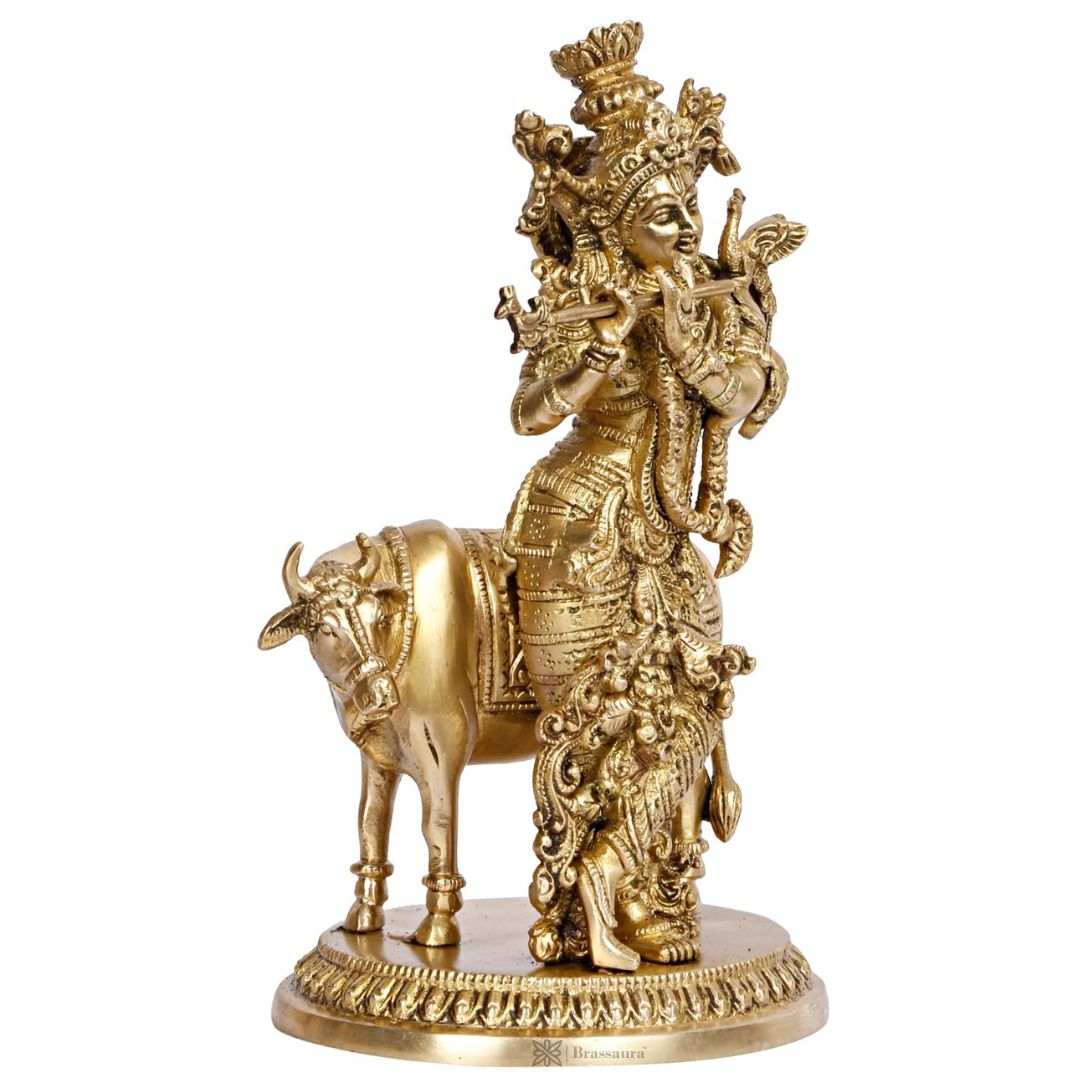 Brass Krishna Statue for Home and Decor and Living Room Height 27 cm Weight 3 Kg