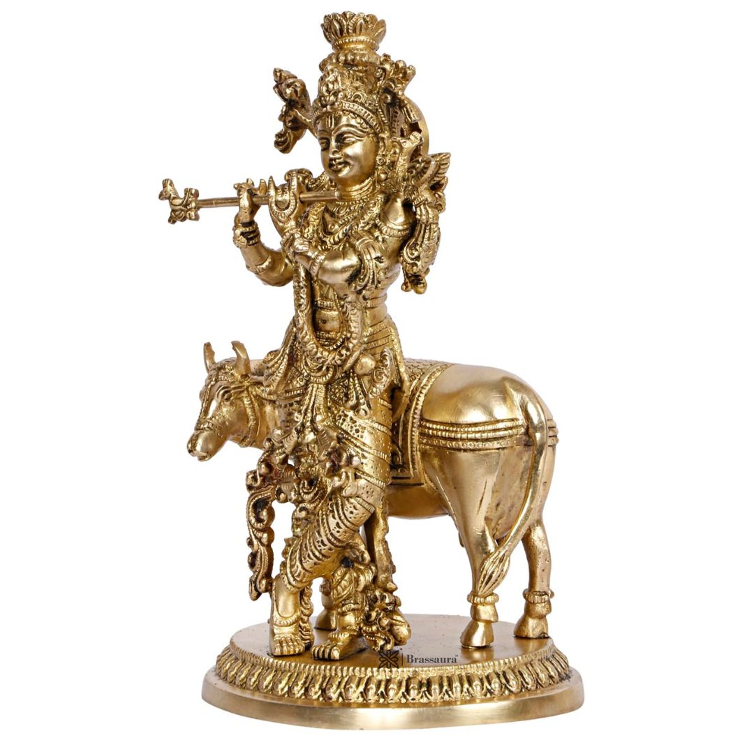 Brass Krishna Statue for Home and Decor and Living Room Height 27 cm Weight 3 Kg