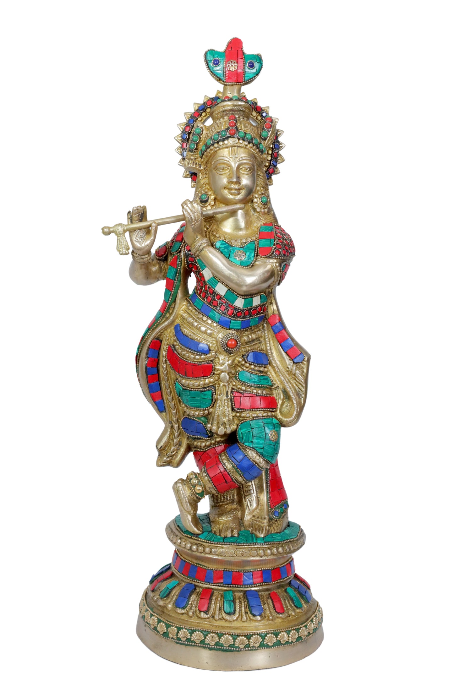 Brass Gem Stone Krishna Statue for Home and Decor Height 56 cm Weight 6.28 Kg