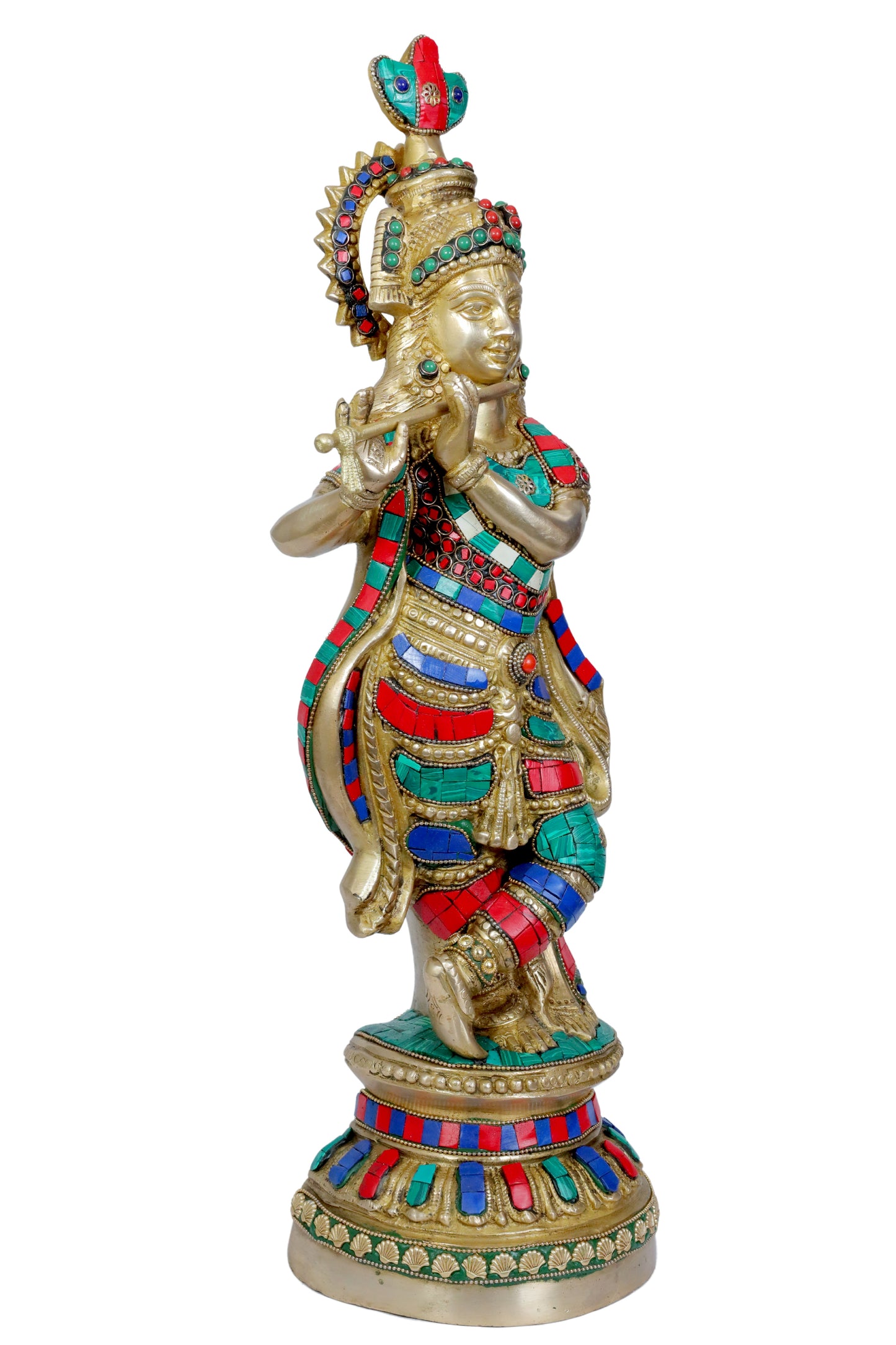 Brass Gem Stone Krishna Statue for Home and Decor Height 56 cm Weight 6.28 Kg