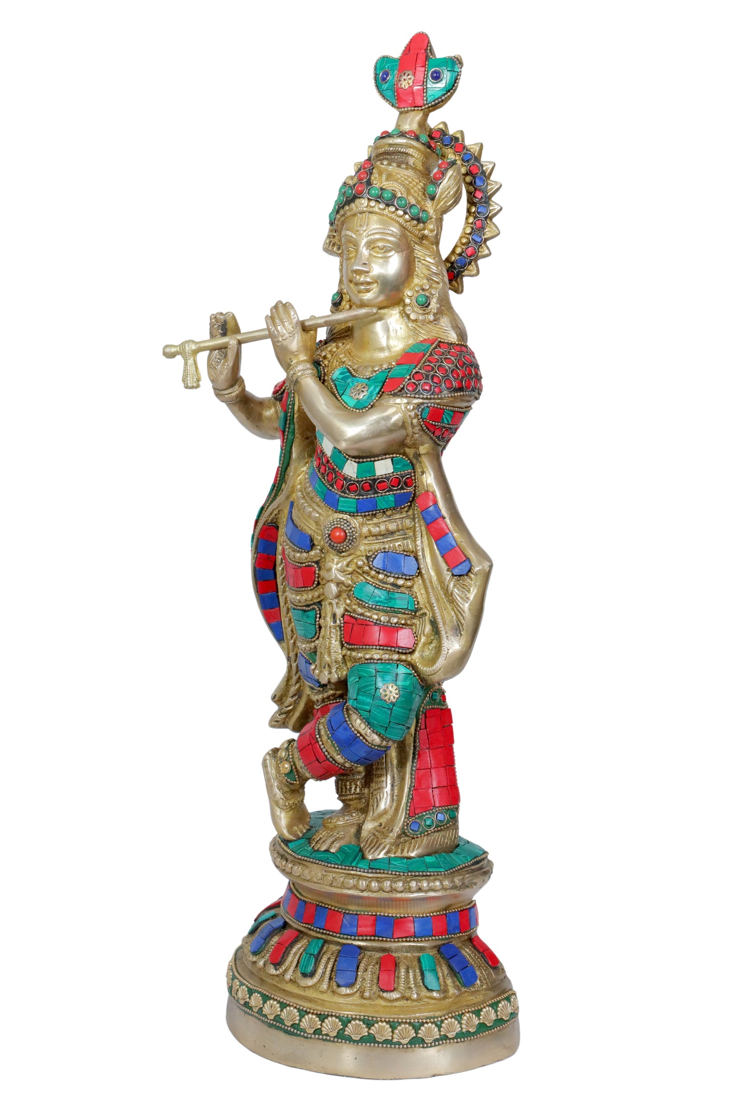 Brass Gem Stone Krishna Statue for Home and Decor Height 56 cm Weight 6.28 Kg