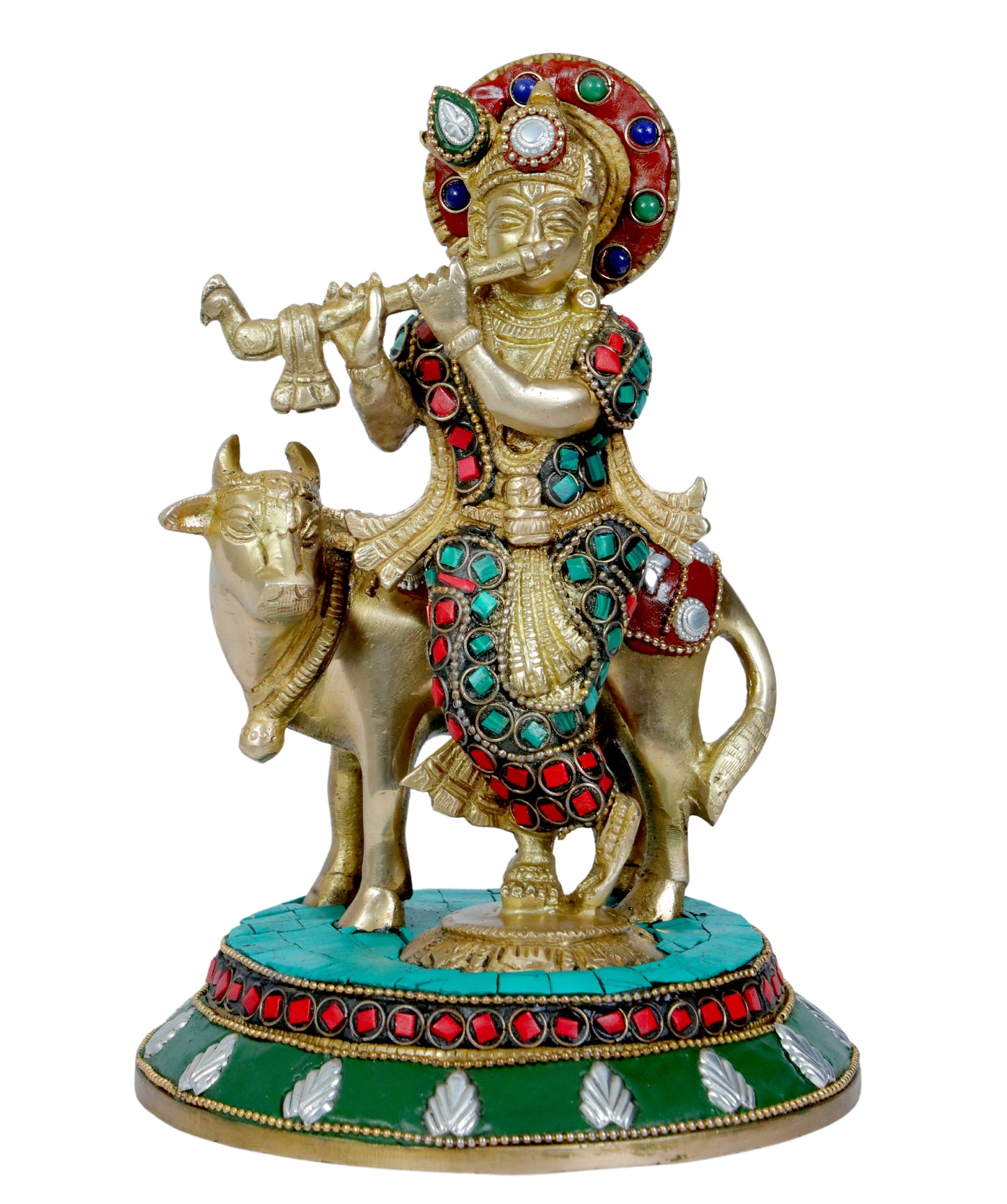 Brass Gem Stone Krishna Statue for Home and Decor Height 25 cm Weight 2.25 Kg