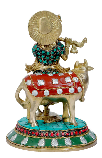 Brass Gem Stone Krishna Statue for Home and Decor Height 25 cm Weight 2.25 Kg