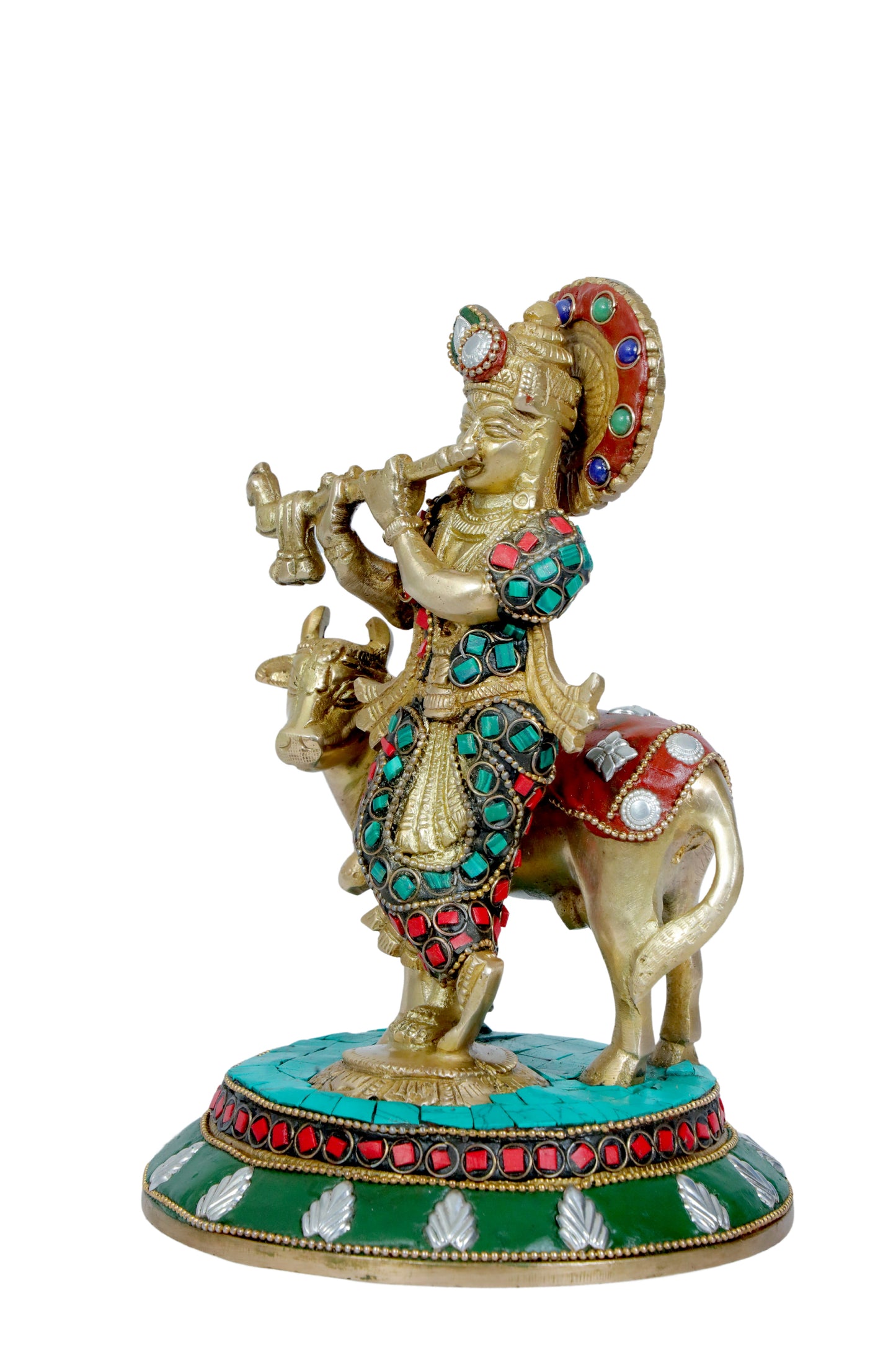 Brass Gem Stone Krishna Statue for Home and Decor Height 25 cm Weight 2.25 Kg