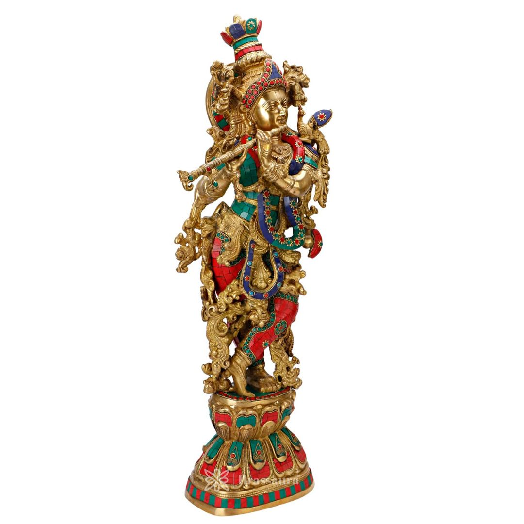 Krishna Playing Flute Murti Modern Art for Home Entrance and Good Luck Diwali Gift Height 74 cm Weight 16.5 Kg