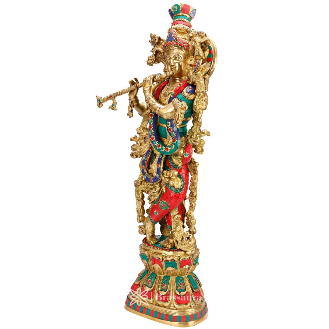 Krishna Playing Flute Murti Modern Art for Home Entrance and Good Luck Diwali Gift Height 74 cm Weight 16.5 Kg