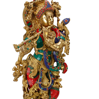 Krishna Playing Flute Murti Modern Art for Home Entrance and Good Luck Diwali Gift Height 74 cm Weight 16.5 Kg