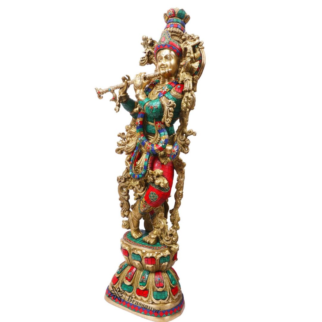 Handmade Krishna Playing Flute Murti Modern Art for Home Entrance and Good Luck Diwali Gift Height 76 cm Weight 16.5 Kg