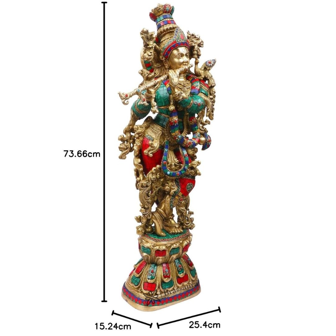 Handmade Krishna Playing Flute Murti Modern Art for Home Entrance and Good Luck Diwali Gift Height 76 cm Weight 16.5 Kg