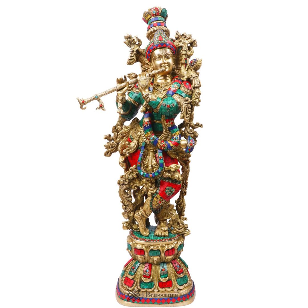 Handmade Krishna Playing Flute Murti Modern Art for Home Entrance and Good Luck Diwali Gift Height 76 cm Weight 16.5 Kg