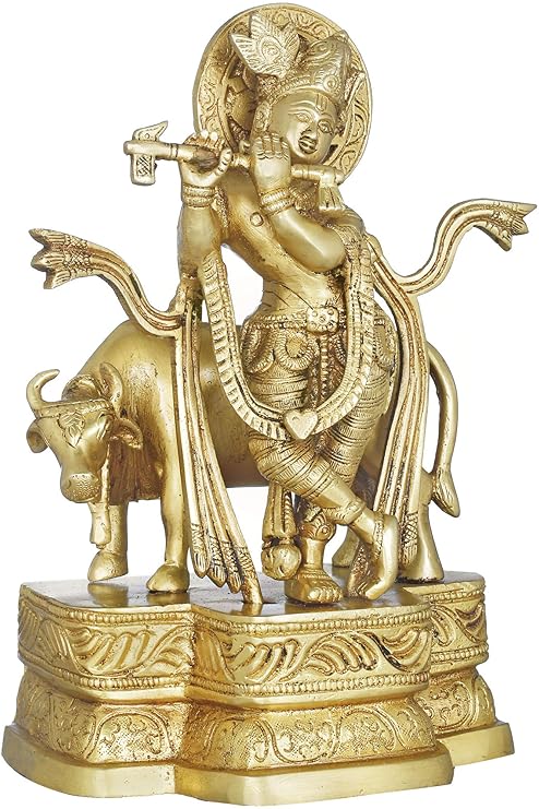 Brass Krishna Murti for Home and Decor Living Room Height 27 cm Weight 2.8 Kg