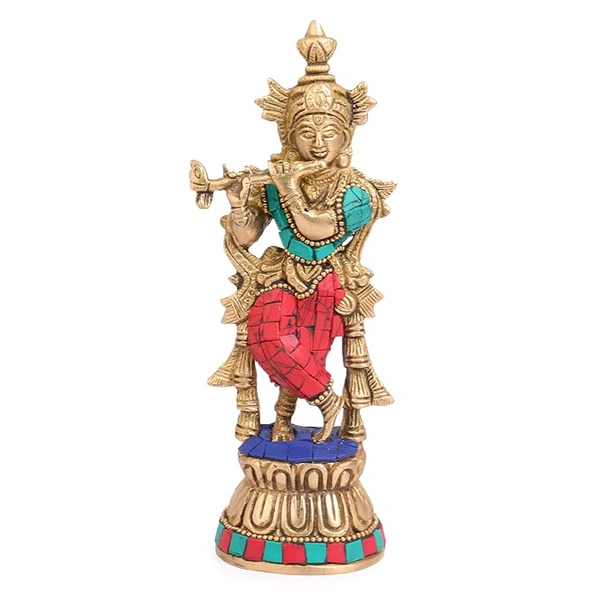 Brass Krishna Bhagwan Idol Murli Statue Height 20 cm Weight 500 Gram