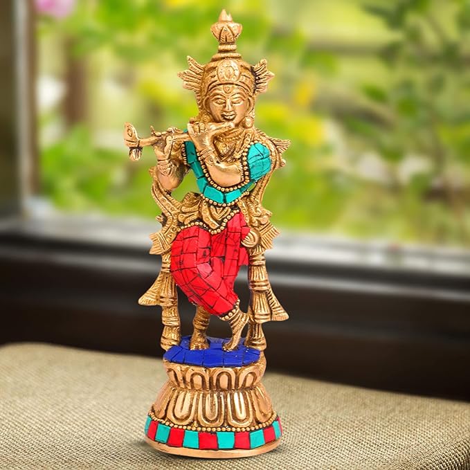 Brass Krishna Bhagwan Idol Murli Statue Height 20 cm Weight 500 Gram