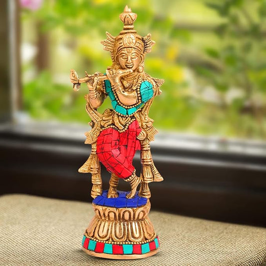 Brass Krishna Bhagwan Idol Murli Statue Height 20 cm Weight 500 Gram