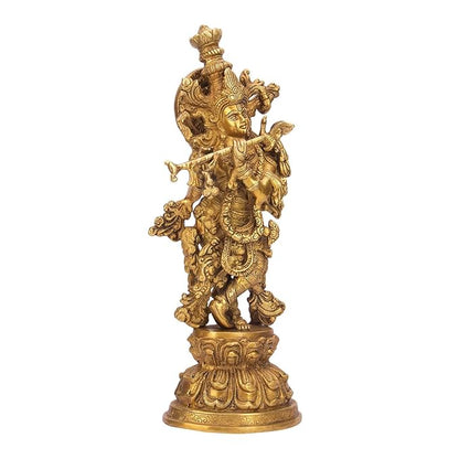 Brass Krishna with Flute Murti for Home and Decor Height 41 cm Weight 4.5 Kg