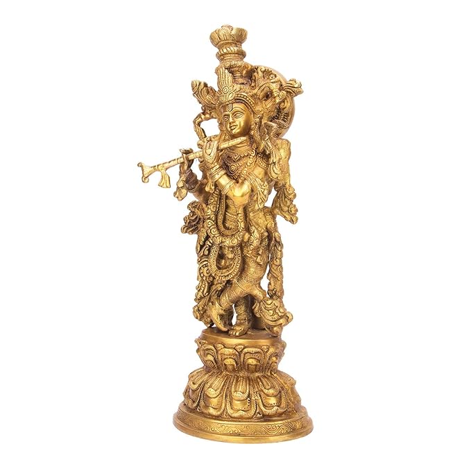 Brass Krishna with Flute Murti for Home and Decor Height 41 cm Weight 4.5 Kg