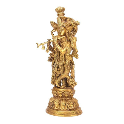 Brass Krishna with Flute Murti for Home and Decor Height 41 cm Weight 4.5 Kg