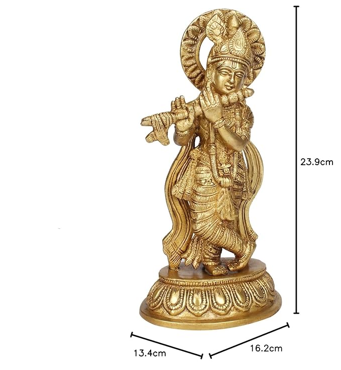 Brass Krishna Murti for Home and Decor Height 27 cm Weight 1.1 Kg