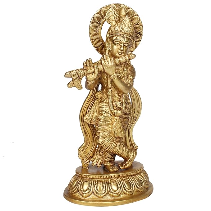 Brass Krishna Murti for Home and Decor Height 27 cm Weight 1.1 Kg