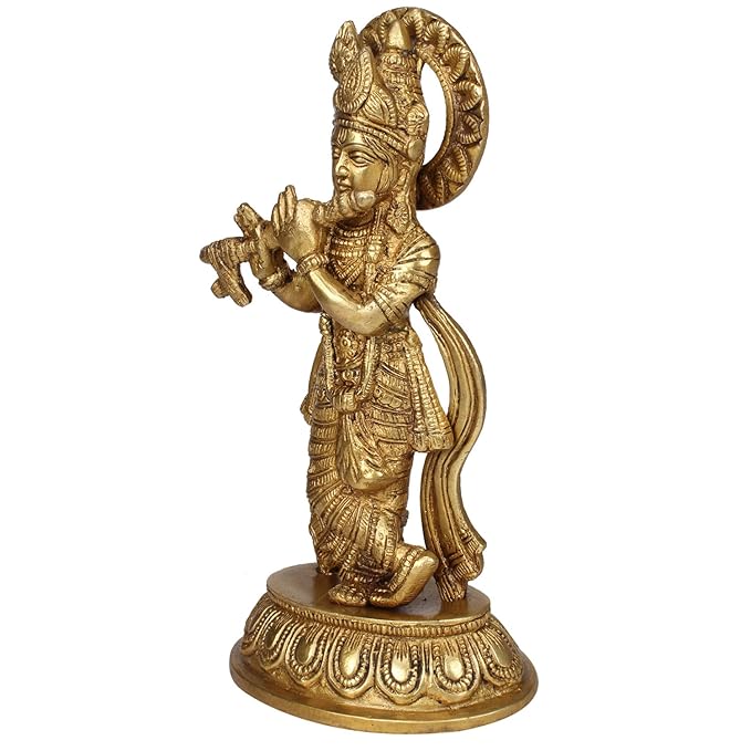 Brass Krishna Murti for Home and Decor Height 27 cm Weight 1.1 Kg