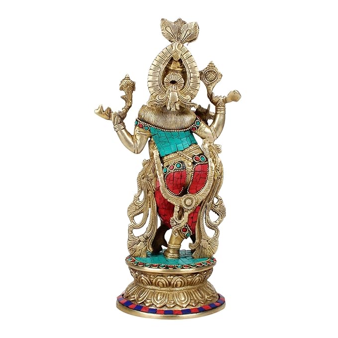 Brass Gem Stone Work Krishna Murti for Home and Decor Living Room Height 42 cm Weight 2.3 Kg