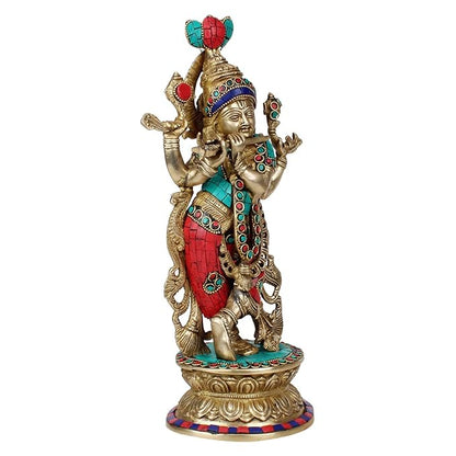 Brass Gem Stone Work Krishna Murti for Home and Decor Living Room Height 42 cm Weight 2.3 Kg