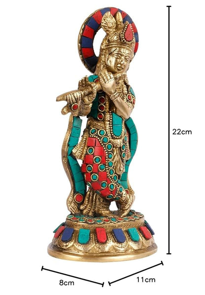 Brass Gem Stone Work Krishna Murti for Home and Decor Living Room Height 25 cm Weight 1.2 Kg