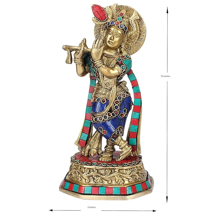 Brass Gem Stone Work Krishna Murti for Home and Decor Living Room Height 33 cm Weight 2 Kg