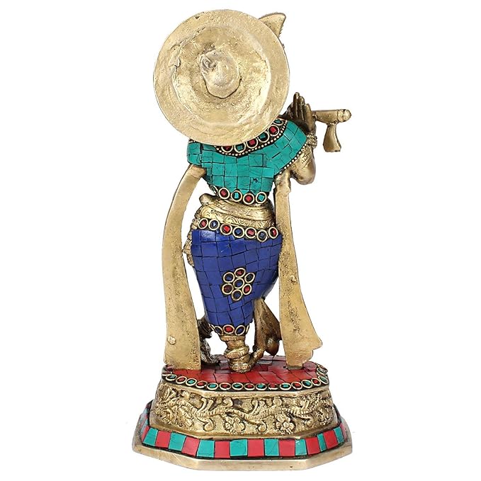 Brass Gem Stone Work Krishna Murti for Home and Decor Living Room Height 33 cm Weight 2 Kg