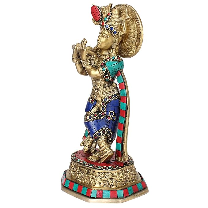 Brass Gem Stone Work Krishna Murti for Home and Decor Living Room Height 33 cm Weight 2 Kg