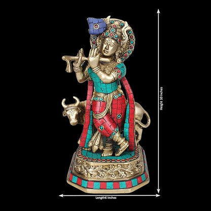 Brass Gem Stone Work Krishna Murti for Home and Decor Height 28 cm Weight 2.7 Kg