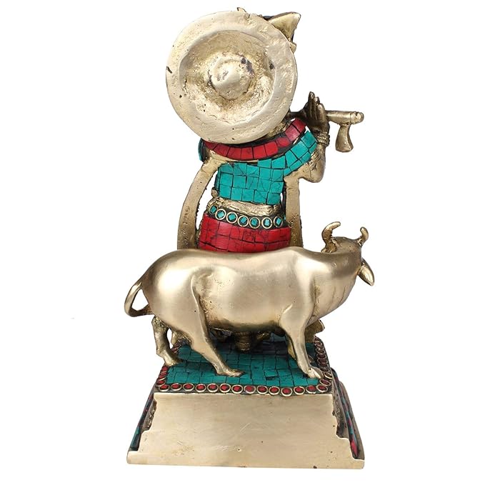 Brass Gem Stone Work Krishna Murti for Home and Decor Height 28 cm Weight 2.7 Kg