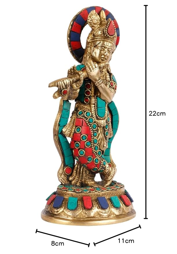 Brass Gem Stone Work Krishna Murti for Home and Decor Living Room Handmade Height 25 cm Weight 1.2 Kg