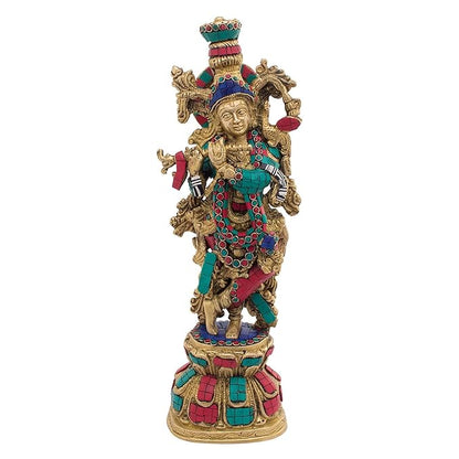 Brass Gem Stone Work Krishna Murti for Home and Decor Height 36 cm Weight 3 Kg