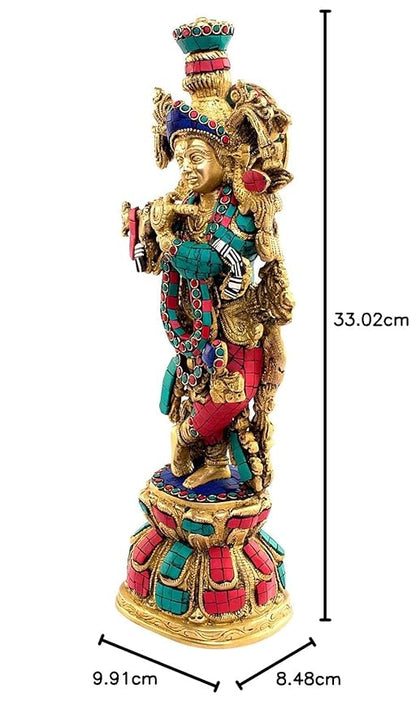 Brass Gem Stone Work Krishna Murti for Home and Decor Height 36 cm Weight 3 Kg