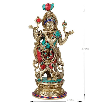 Brass Krishna Murti for Home and Decor Living Room Height 42 cm Weight 2.3 Kg