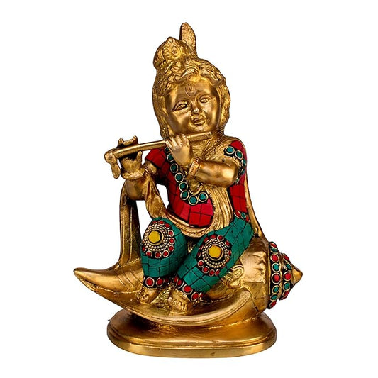 Brass Gem Stone Work Bal Krishna Murti for Home and Decor Living Room Height 23 cm Weight 1.8 Kg